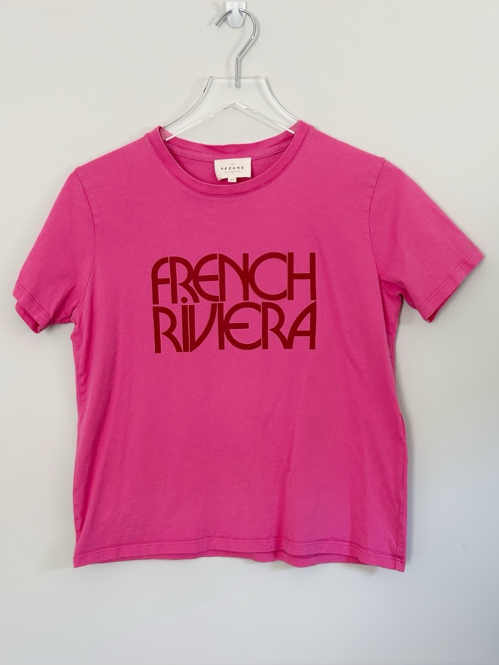 Sezane French Riviera Short Sleeve Crew Neck Tee Shirt Pink Red Size XS